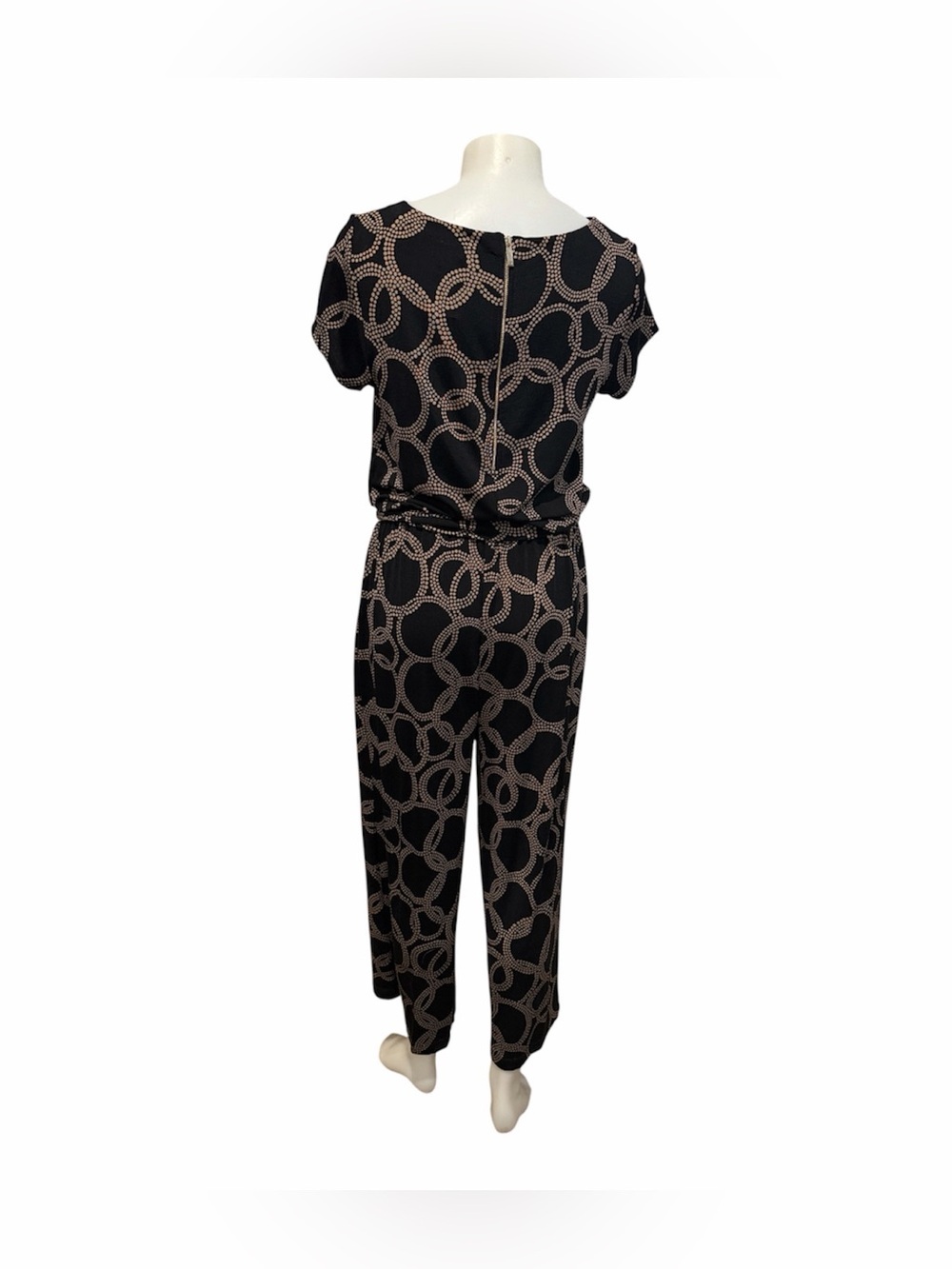 Chicos travelers dot ripples crop wide leg jumpsuit black/brown size 1 (8) nwt - Picture 3 of 10